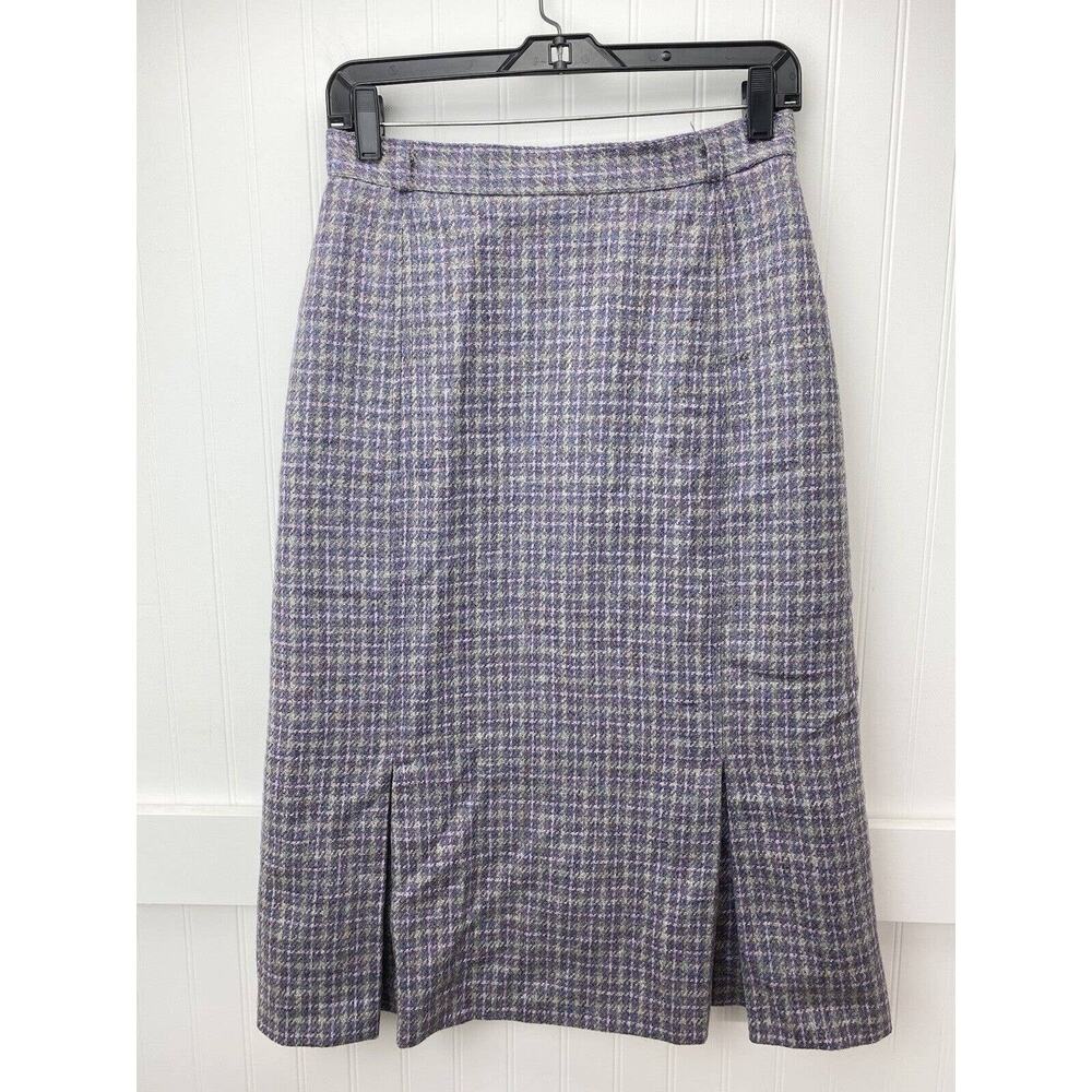 Wool Plaid Midi Skirt Craft Centre Cymru 12 (27"Waist) Multicolor Pleats